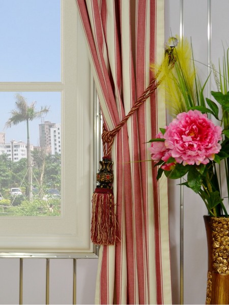 Moonbay Narrow-stripe Double Pinch Pleat Cotton Extra Long Curtain 108 - 120 Inch Tassel Tiebacks