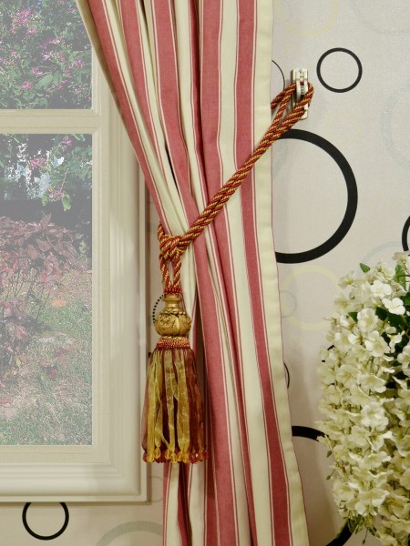 Moonbay Narrow-stripe Back Tab Cotton Extra Long Curtains 108 - 120 Inch Panels Tassel Tiebacks