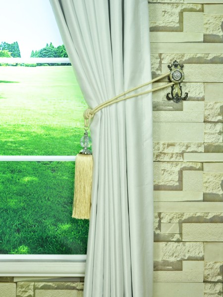 Extra Wide Swan Beige and Yellow Solid Double Pinch Pleat Curtain 100 - 120 Inch Holdbacks