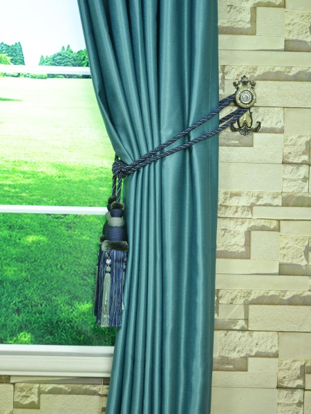 Swan Gray And Blue Solid Double Pinch Pleat Ready Made