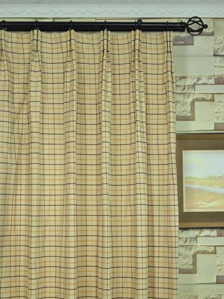 Hudson Cotton Blend Large Plaid Custom Made Curtains (Heading: Versatile Pleat)