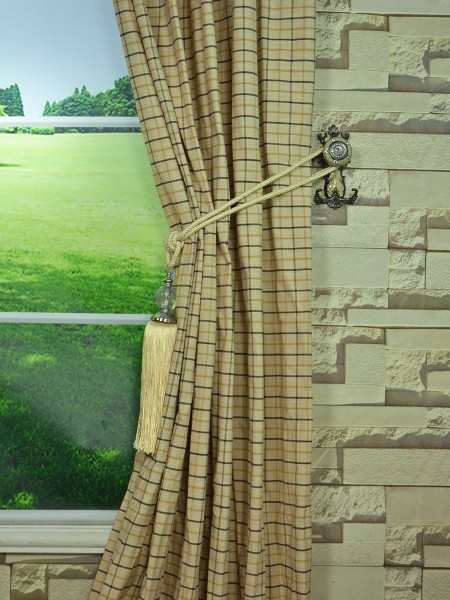 Hudson Cotton Blend Small Plaid Versatile Pleat Curtain Tassel Tieback