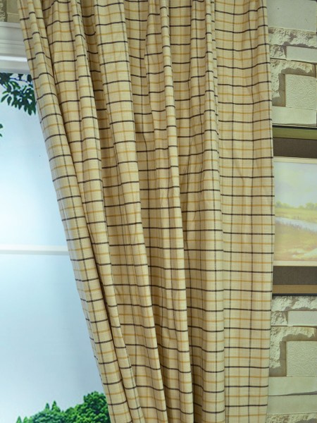 Hudson Cotton Blend Small Plaid Custom Made Curtains Coffee Color