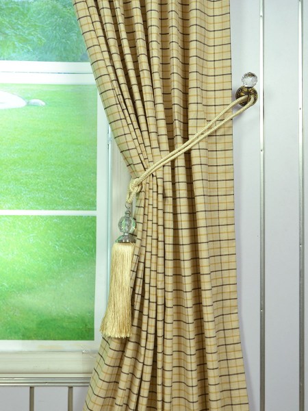 Extra Wide Hudson Small Plaid Tab Top Curtains 100 Inch - 120 Inch Curtains Tassel Tieback