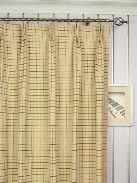 Hudson Cotton Blend Small Plaid Double Pinch Pleat Curtain Heading Style