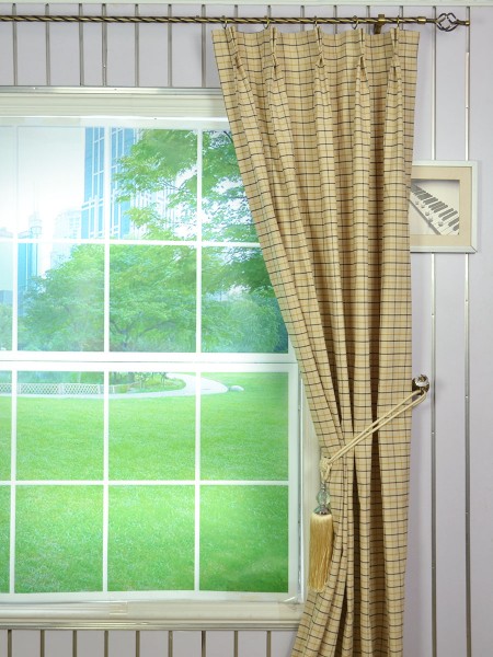 Extra Wide Hudson Small Plaid Double Pinch Pleat Curtains 100 Inch - 120 Inch