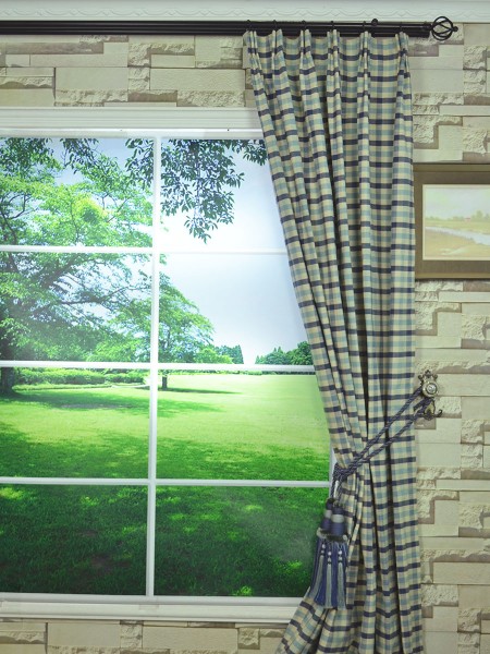 Extra Wide Hudson Small Check Versatile Pleat Curtains 100 - 120 Inch Curtains