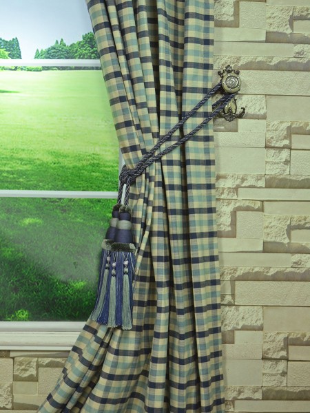 Hudson Cotton Blend Small Check Versatile Pleat Curtain Tassel Tieback