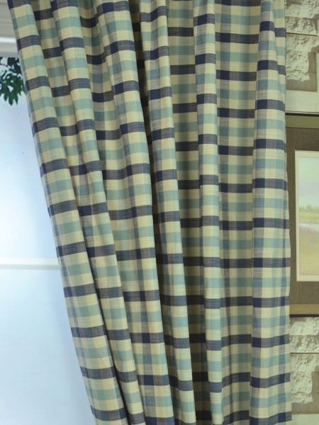 Hudson Cotton Blend Small Check Custom Made Curtains Bondi blue Color