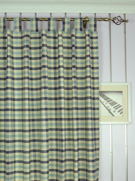 Hudson Cotton Blend Small Check Tab Top Curtain Heading Style