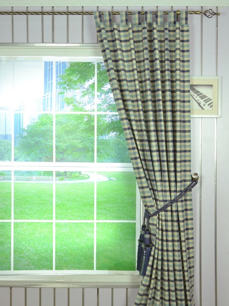 Extra Wide Hudson Small Check Tab Top Curtains 100 Inch - 120 Inch Curtain Panel