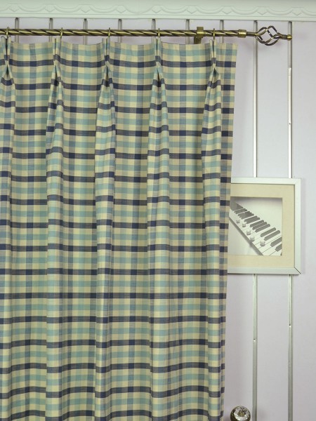 Hudson Cotton Blend Small Check Double Pinch Pleat Curtain Heading Style
