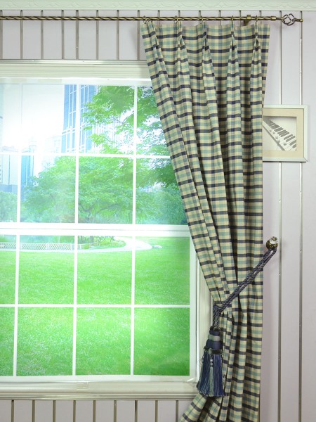 Hudson Cotton Blend Small Check Double Pinch Pleat Curtain