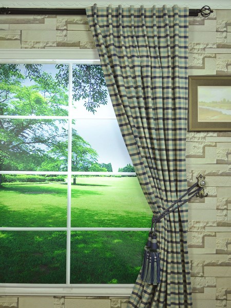 Extra Wide Hudson Small Check Back Tab Curtains 100 - 120 Inch Curtain Panels