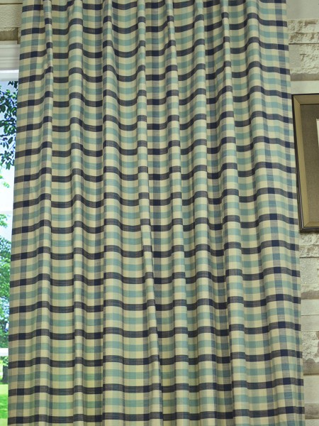 Hudson Cotton Blend Small Check Back Tab Curtain Fabric