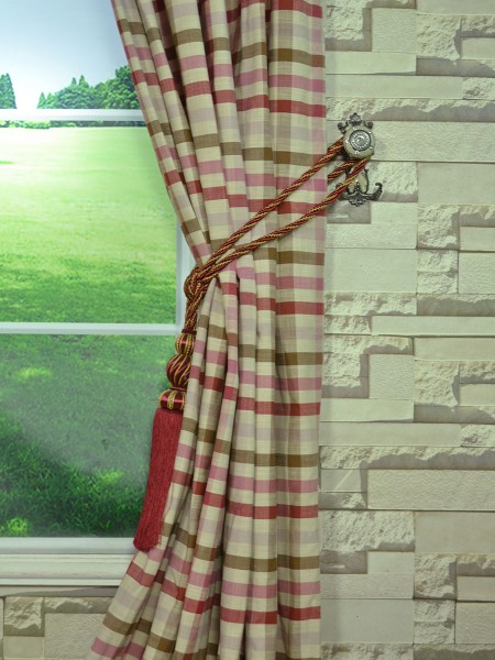 Hudson Cotton Blend Middle Check Versatile Pleat Curtain Tassel Tieback