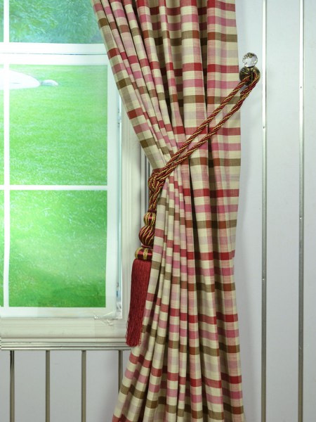 Hudson Cotton Blend Middle Check Tab Top Curtain Tassel Tieback