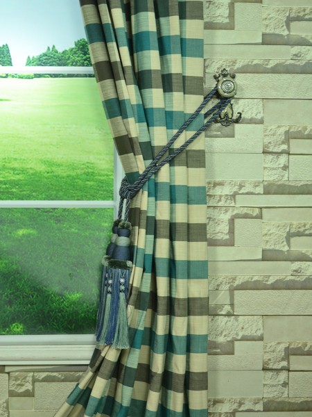 Hudson Cotton Blend Bold-scale Check Versatile Pleat Curtain Tassel Tieback