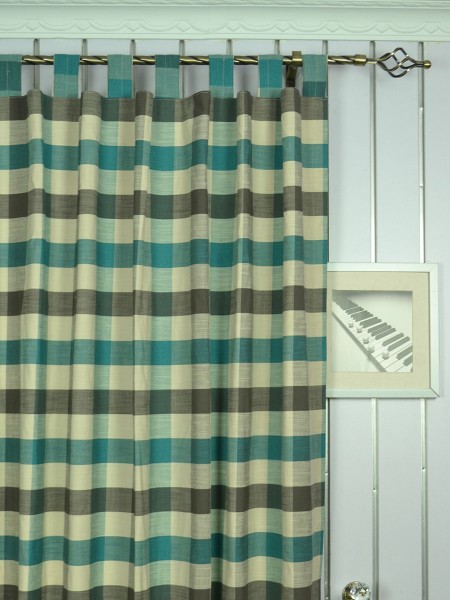 Hudson Cotton Blend Bold-scale Check Tab Top Curtain Heading Style