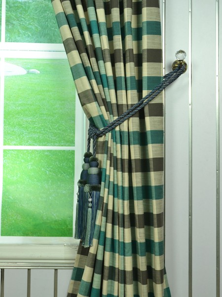 Hudson Cotton Blend Bold-scale Check Tab Top Curtain Tassel Tieback