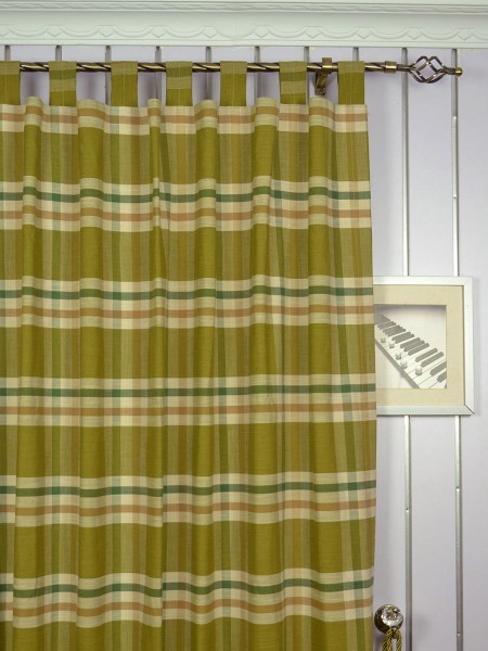 Hudson Cotton Blend Large Plaid Tab Top Curtain Heading Style