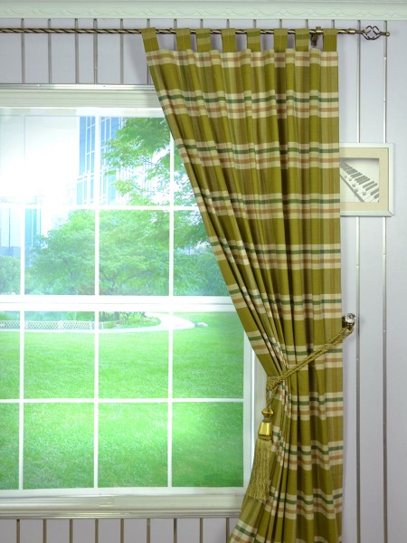 Hudson Cotton Blend Large Plaid Tab Top Curtain