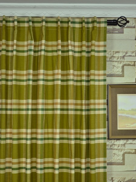 Hudson Cotton Blend Large Plaid Back Tab Curtain Heading Style