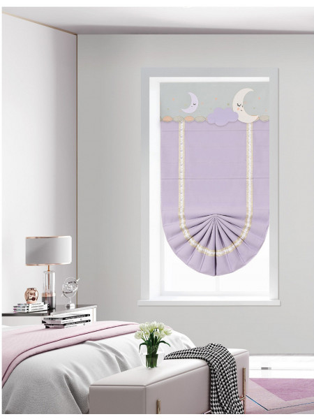 QYBHF738 High Quality Chenille Purple Custom Made Roman Blinds For Home Decoration(Color: F738a with fan shaped bottom)
