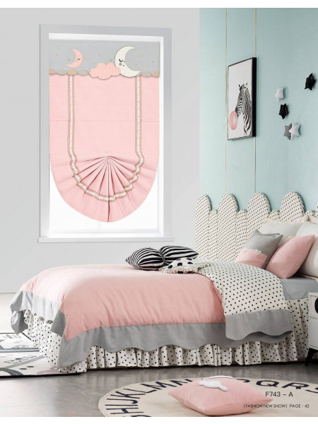 QYBHF743 High Quality Chenille Pink Custom Made Roman Blinds For Home Decoration(Color: F743a with fan shaped bottom)