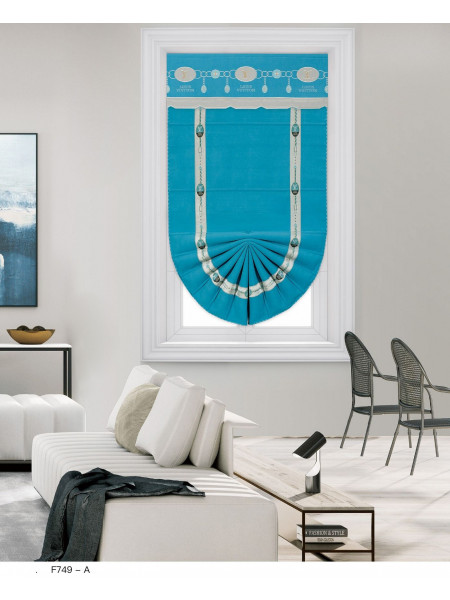 QYBHF749 High Quality Chenille Blue Custom Made Roman Blinds For Home Decoration(Color: F749a with fan shaped bottom)