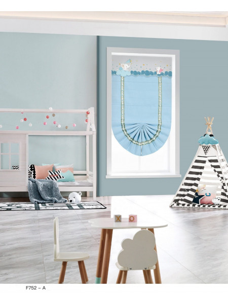 QYBHF752 High Quality Chenille Sky Blue Custom Made Roman Blinds For Home Decoration(Color: F752a with fan shaped bottom)