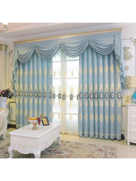 QYC125AA Hebe Mid-scale Scrolls Embroidered Chenille Ready Made Grommet Curtains