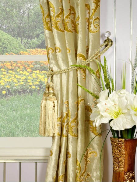 Hebe Mid Scale Scrolls Pencil Pleat Velvet Curtains