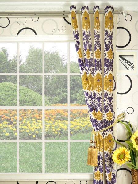 Hebe Floral Damask Grommet Velvet Curtains