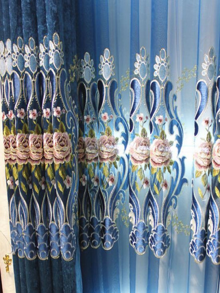 QYC125EA Hebe Eye-catching Damask Embroidered Chenille Ready Made Grommet Curtains