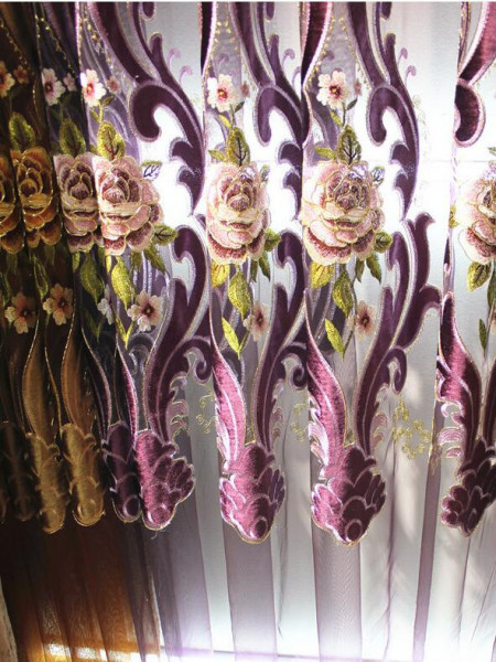 QYC125EA Hebe Eye-catching Damask Embroidered Chenille Ready Made Grommet Curtains