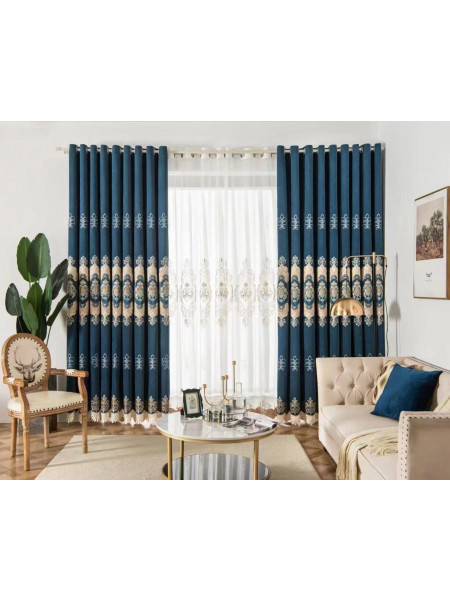 Hebe European Floral Luxury Damask Embroidered Velvet Custom Made Curtains