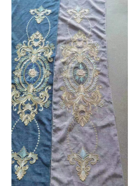 QYC125JA Hebe Small Peony Luxury Damask Chenille Embroidered Blue Purple Ready Made Grommet Curtains