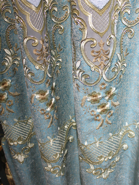 QY2168B Maia Embroidered Floral Thick Chenille Custom Made Curtains