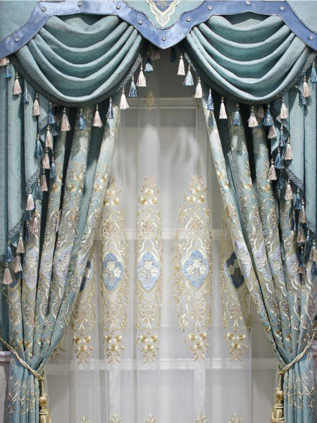 QY2168B Maia Embroidered Floral Thick Chenille Custom Made Curtains