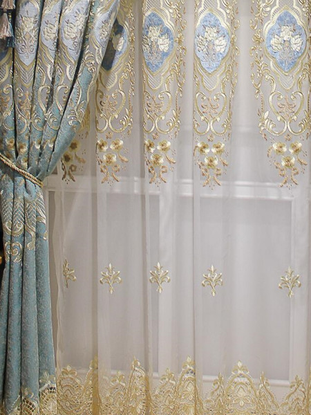 QY2168B Maia Embroidered Floral Thick Chenille Custom Made Curtains