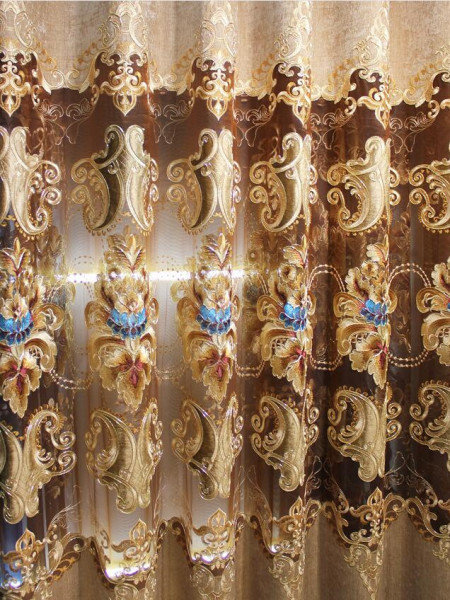 QY2168C Maia Embroidered Floral Thick Chenille Custom Made Curtains(Color: Coffee)