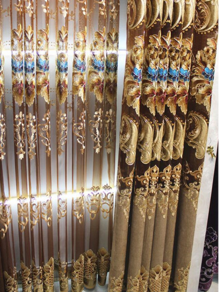 QY2168C Maia Embroidered Floral Thick Chenille Custom Made Curtains