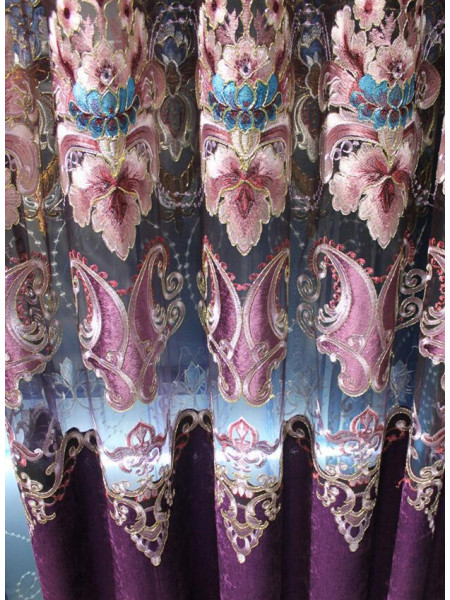 QY2168C Maia Embroidered Floral Thick Chenille Custom Made Curtains
