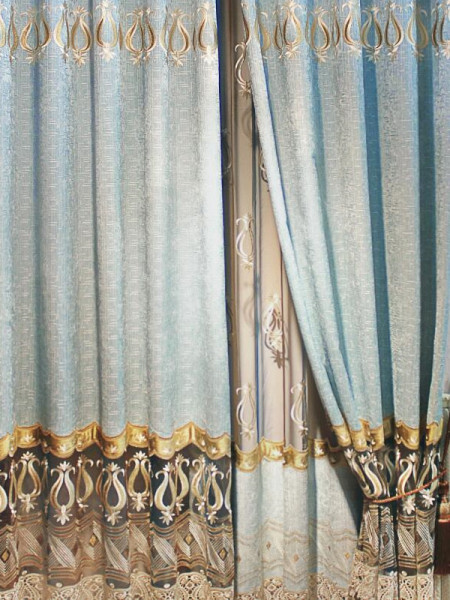 QY2168D Maia Embroidered Floral Thick Chenille Custom Made Curtains