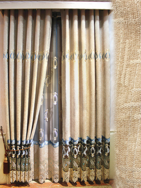 QY2168D Maia Embroidered Floral Thick Chenille Custom Made Curtains