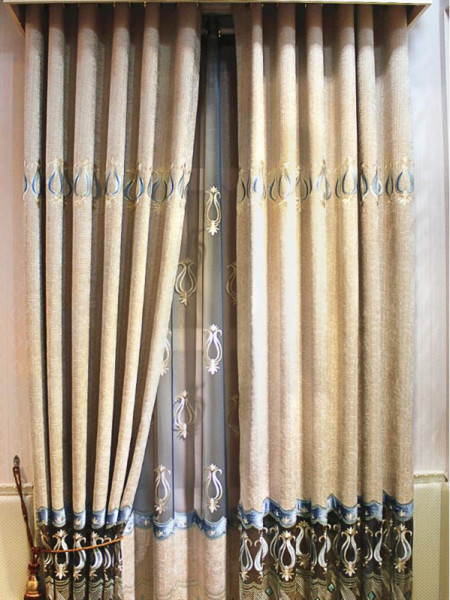QY2168D Maia Embroidered Floral Thick Chenille Custom Made Curtains(Color: Beige)