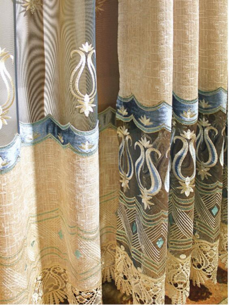 QY2168D Maia Embroidered Floral Thick Chenille Custom Made Curtains