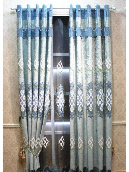 QY2168E Maia Embroidered Geometric Thick Chenille Custom Made Curtains