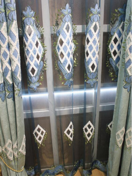 QY2168E Maia Embroidered Geometric Thick Chenille Custom Made Curtains